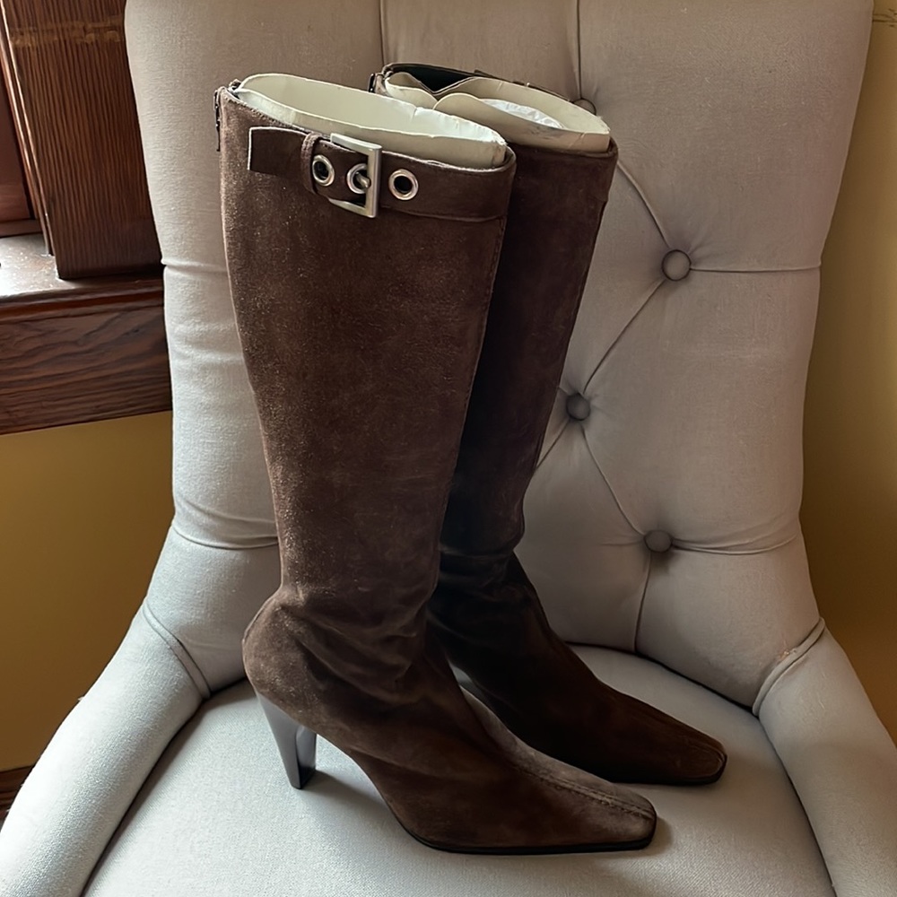 PRADA Knee Length Suede High Heel Boots